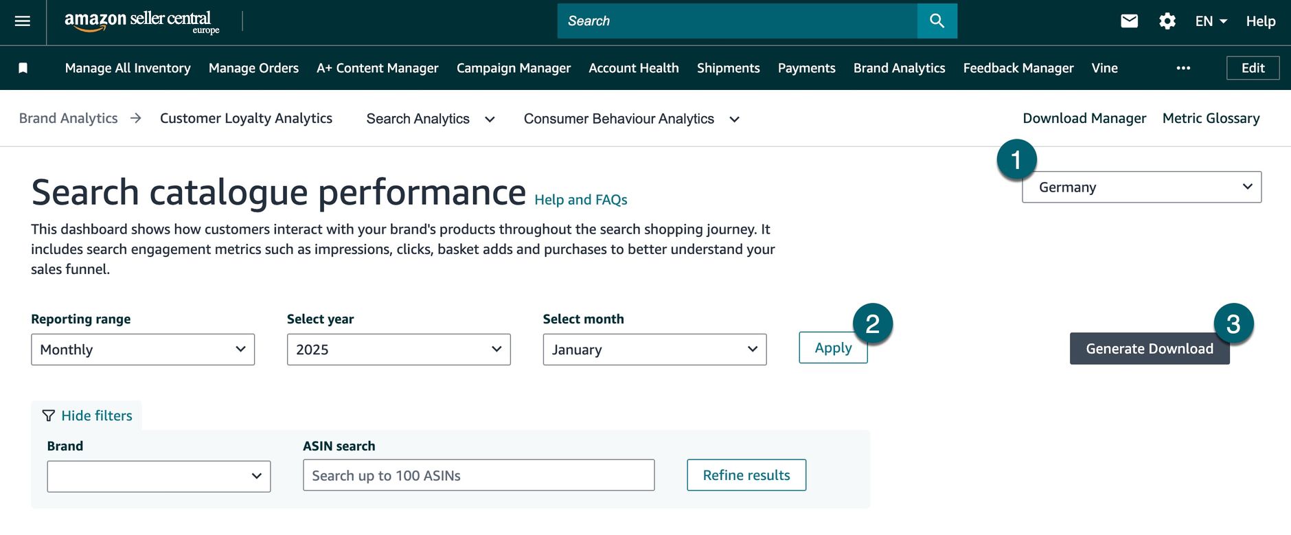 Downlad the Search Catalog Performance Report