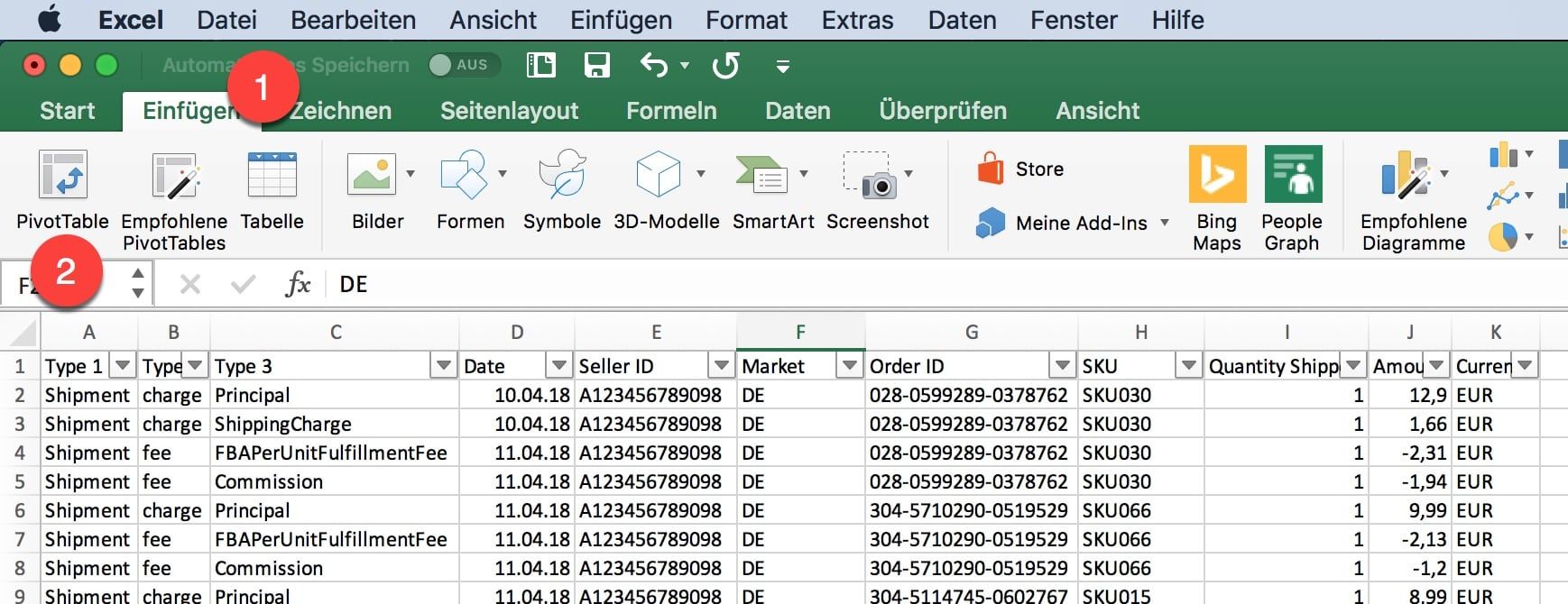 Amazon Pivot Tabelle