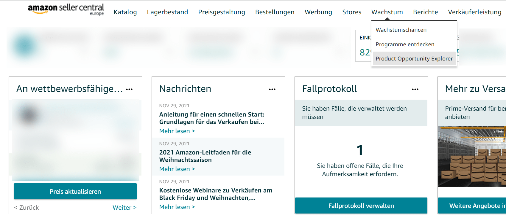 Hier finden Sie den Product Opportunity Explorer in Seller Central