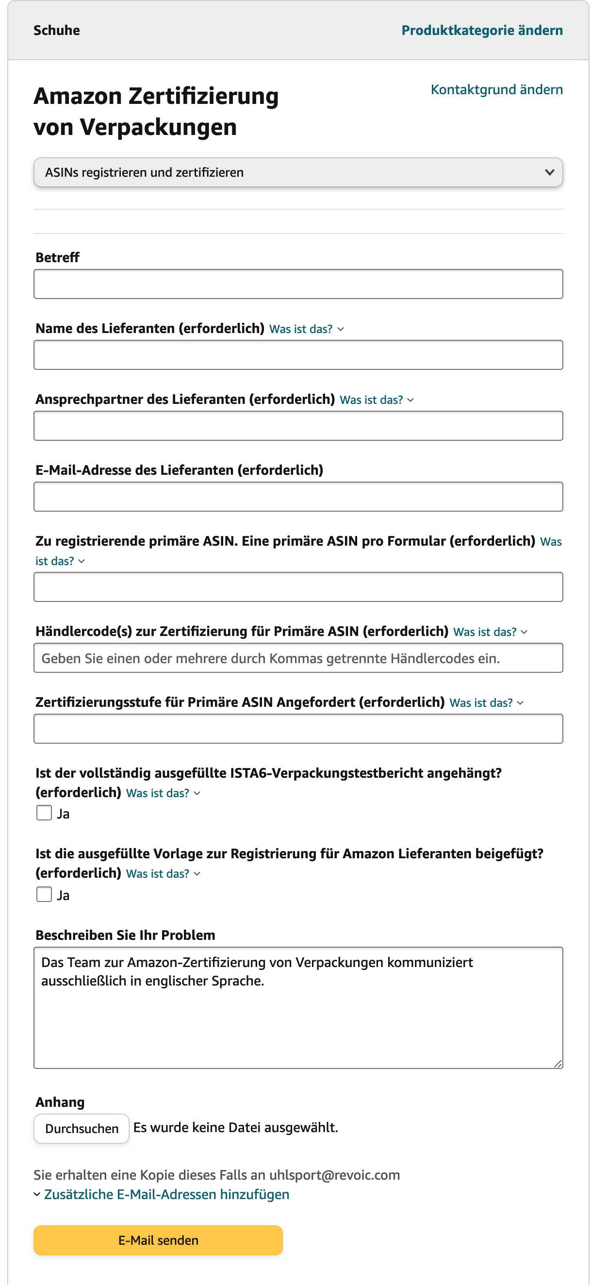 ASINs registrieren und zertifizieren