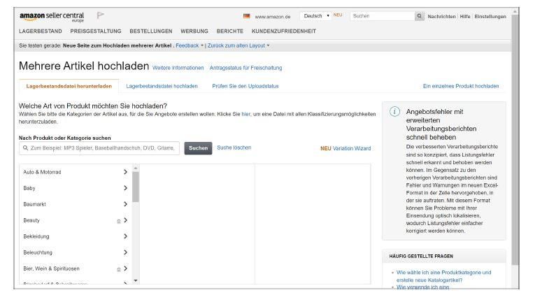 Kategoriespezifische Lagerbestandsdatei auswählen