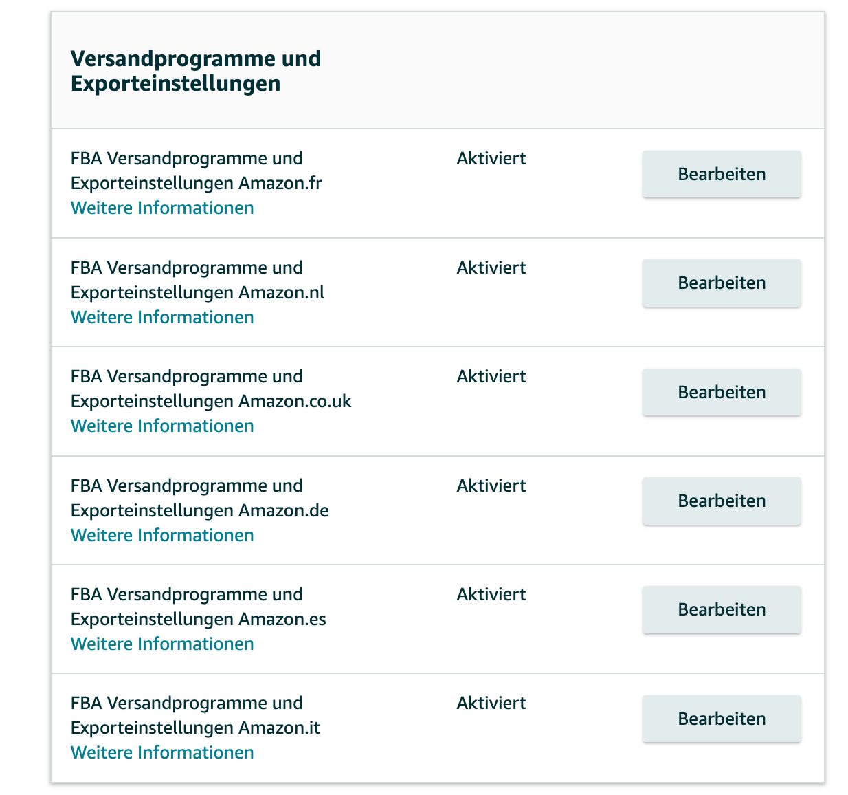 Versandprogramme und Exporteinstellungen