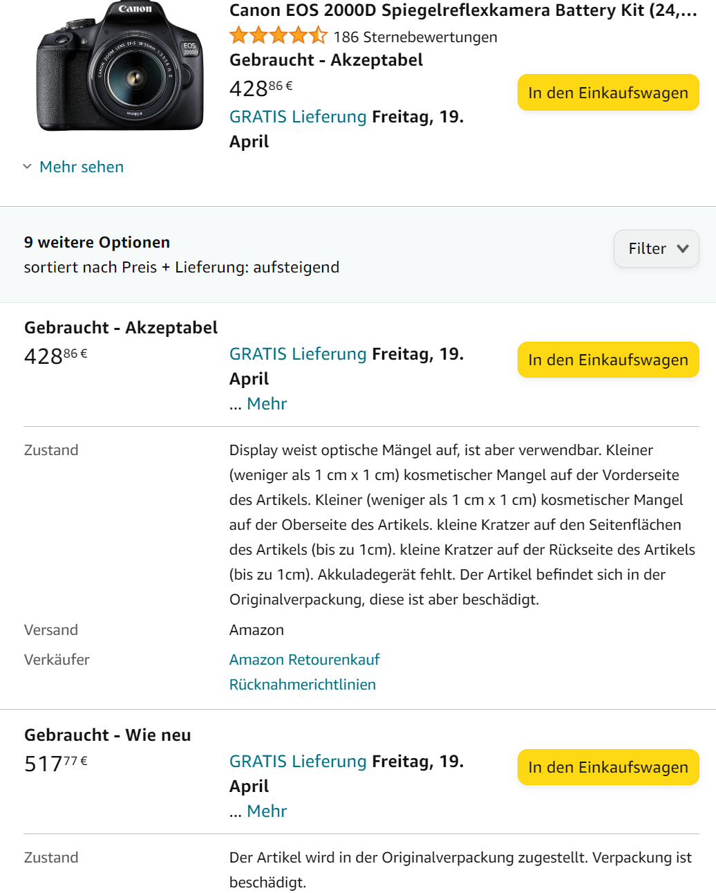 Zustand einer Canon Kamera