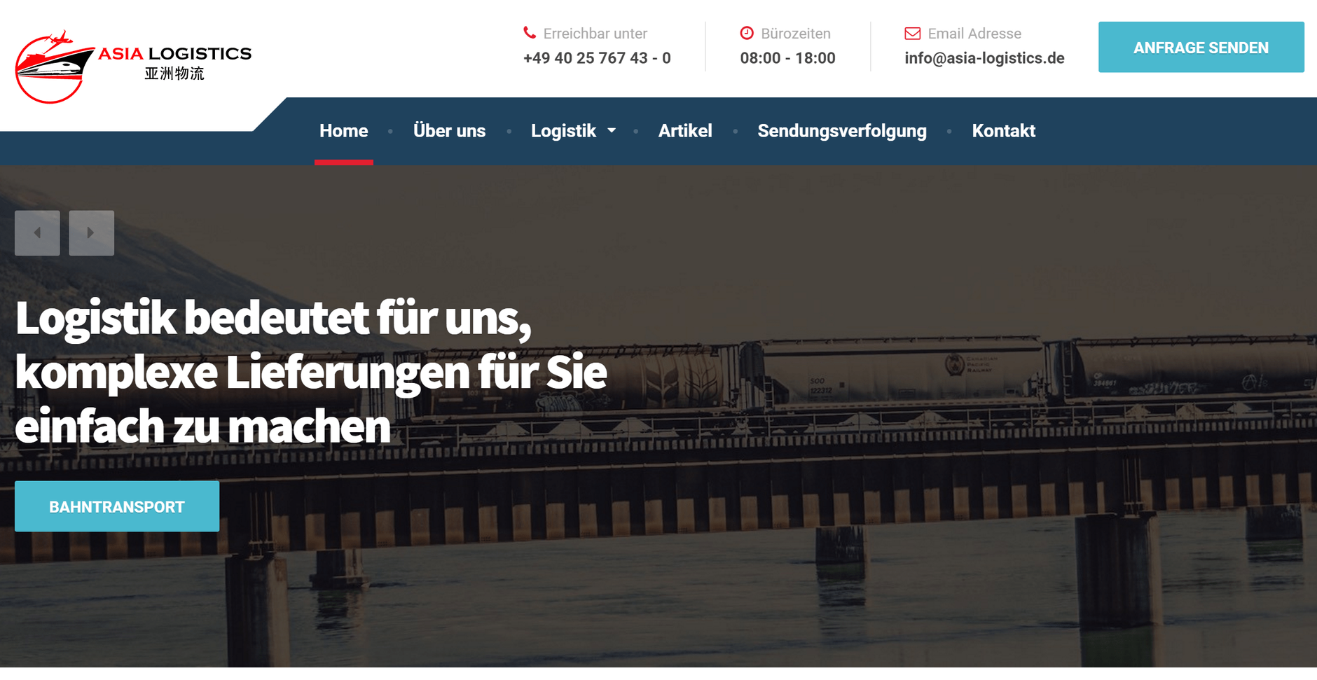 Homepage von Asia Logistics