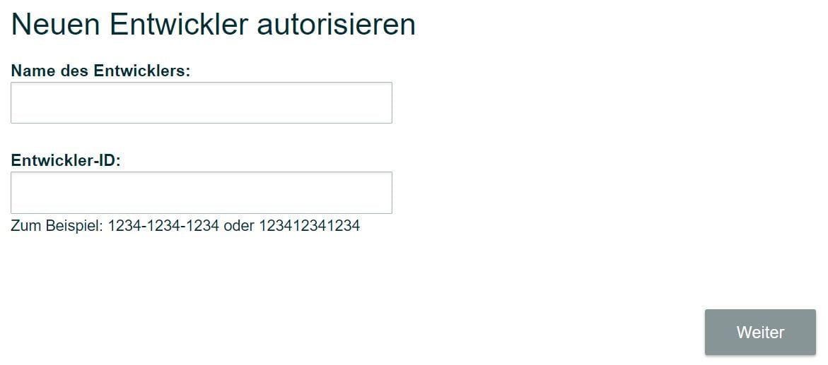 Neuen Entwickler autorisieren