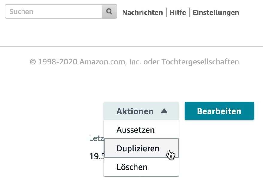 Duplizieren eines bestehenden Amazon a plus Contents