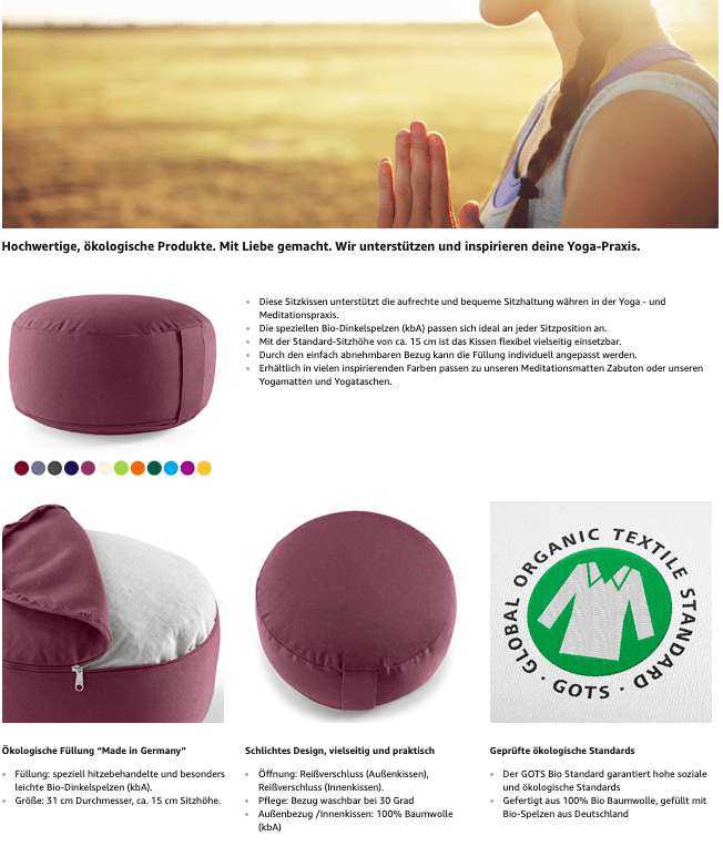 Beispiel Amazon a+ inhalte Yogakissen