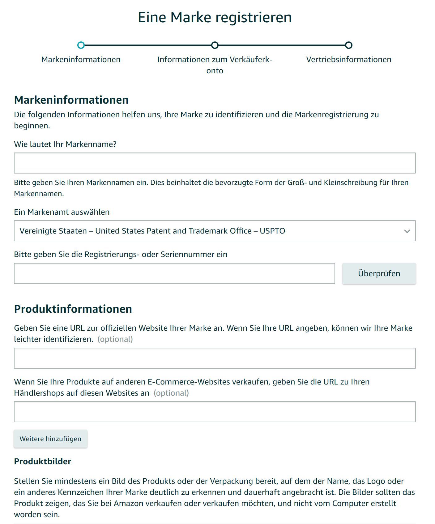 Formular zur Registrierung einer Marke