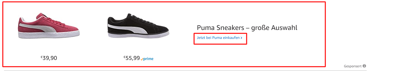 Anzeige des Amazon Brand Stores als Banner über den Suchergebnissen