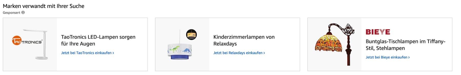 Anzeige des Amazon Brand Stores als Banner unter den Suchergebnissen