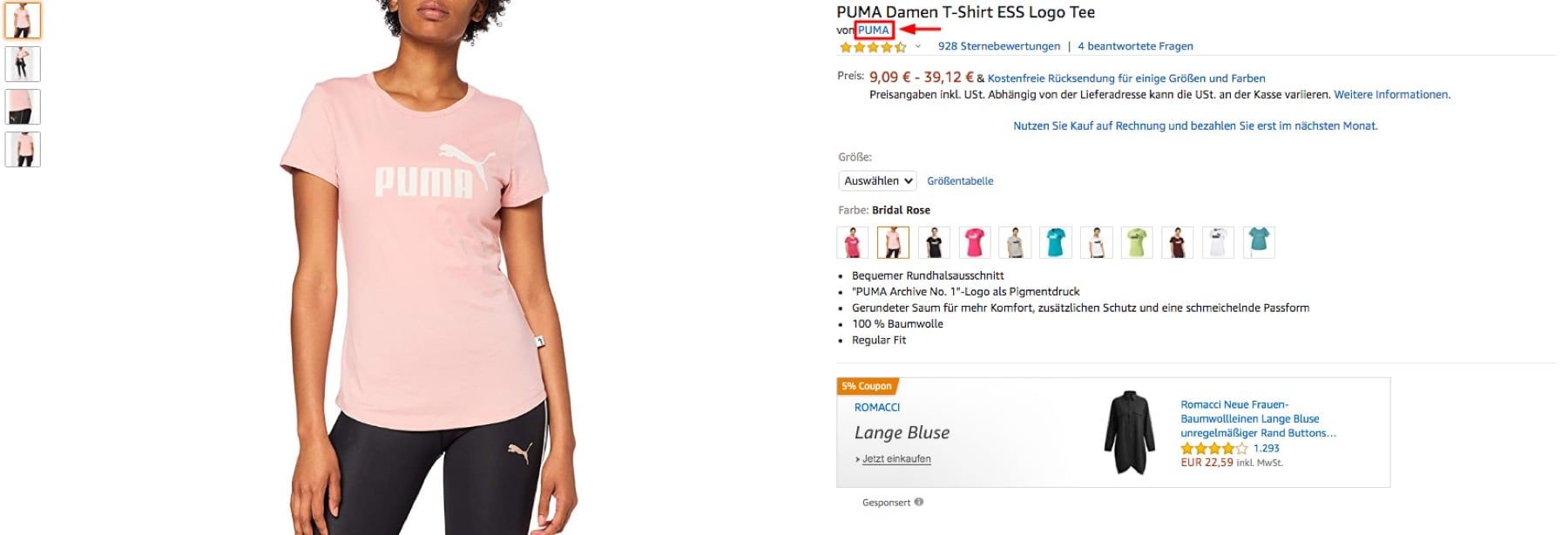 Anzeige des Amazon Brand Stores unter dem Produkttitel