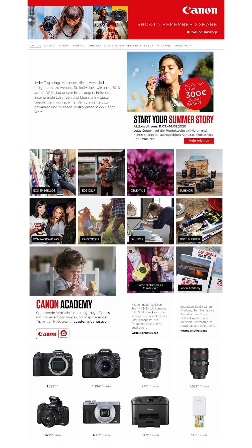 Amazon Brand Store - Beispiel Canon
