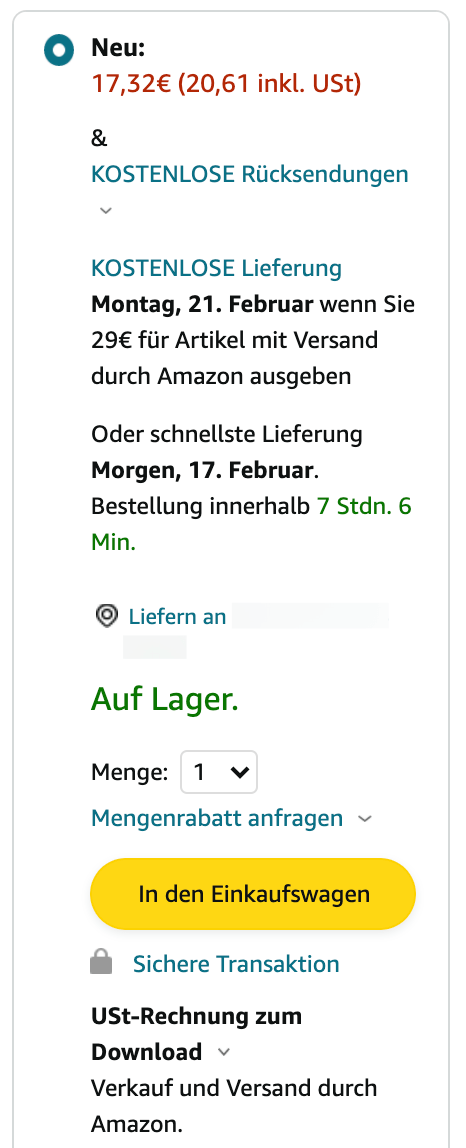 Buy Box in der Desktop Ansicht