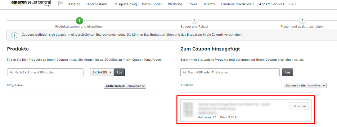 Produkt auswählen für einen Amazon Coupon