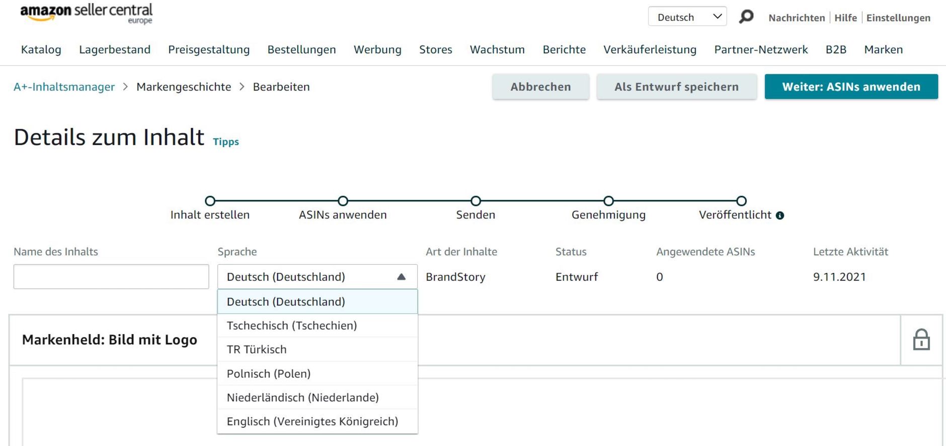 Namen und Sprache auswaehlen