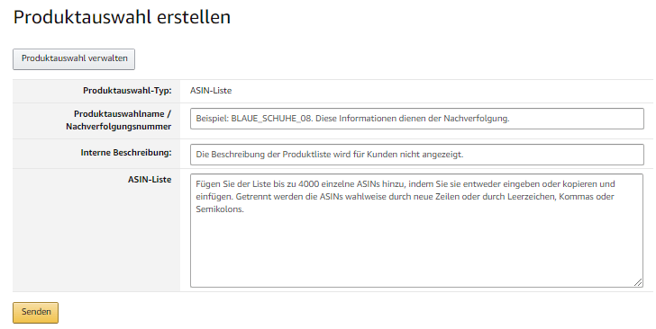 Produktauswahl Formular