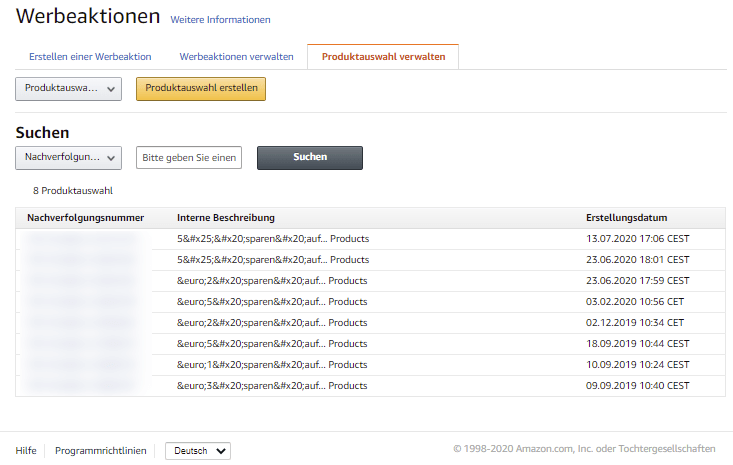 Übersicht der Produktauswahl