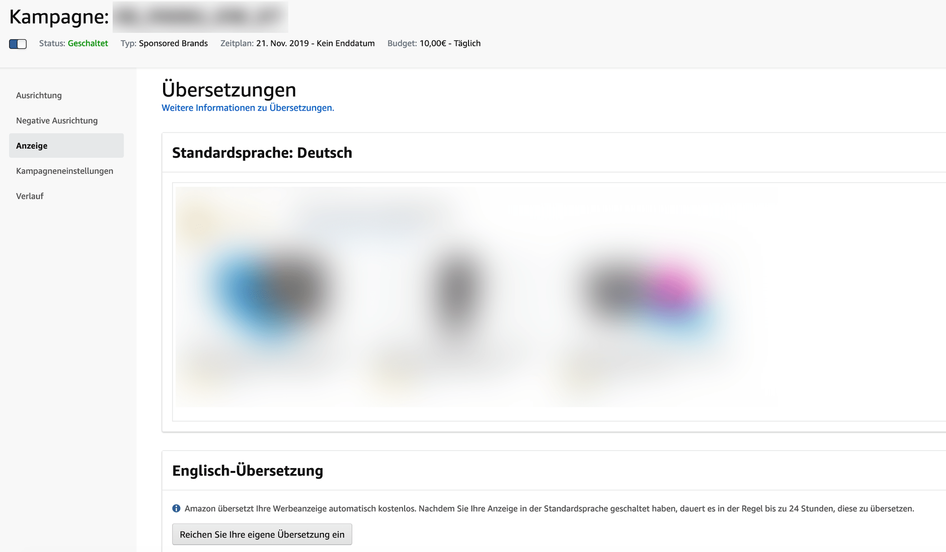 Einstellung einer möglichen Übersetzung