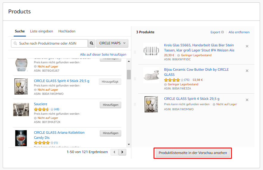 Produktleistenseite in der Vorschau ansehen