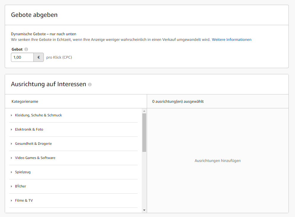 Amazon SP - Interessen für Zielgruppen-Targeting bestimmen