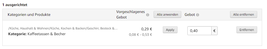 Amazons Gebot-Vorschläge
