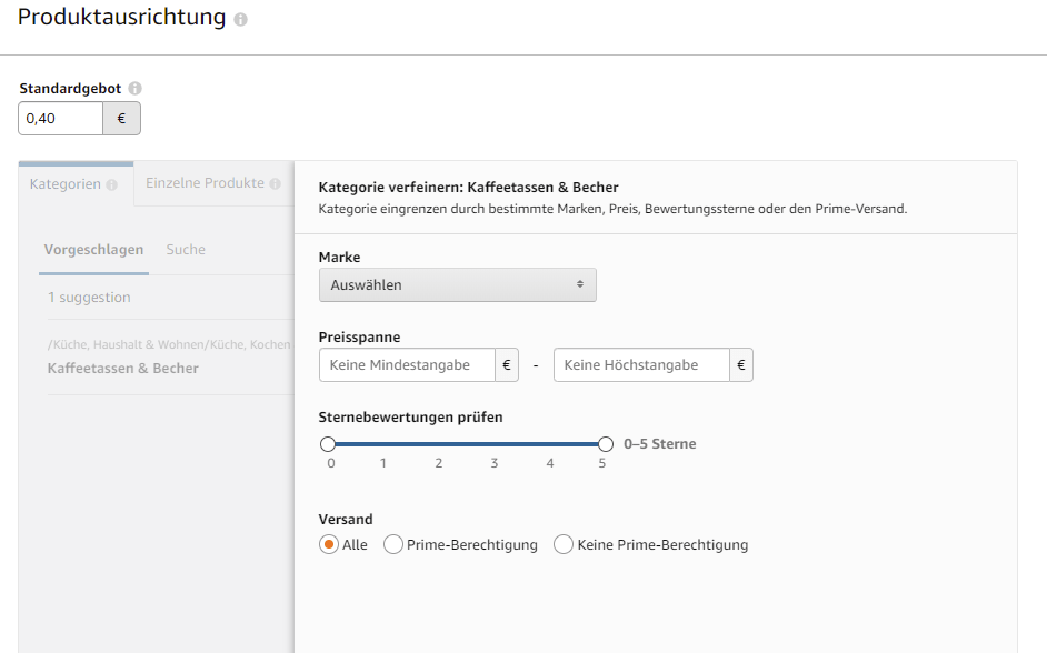 Verfeinerung der Produktausrichtung einer manuellen Kampagne