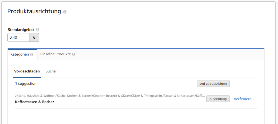 Produktausrichtung einer manuellen Kampagne