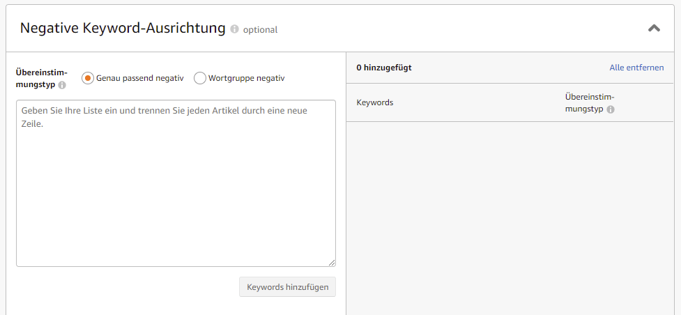 Negative Keyword-Ausrichtung