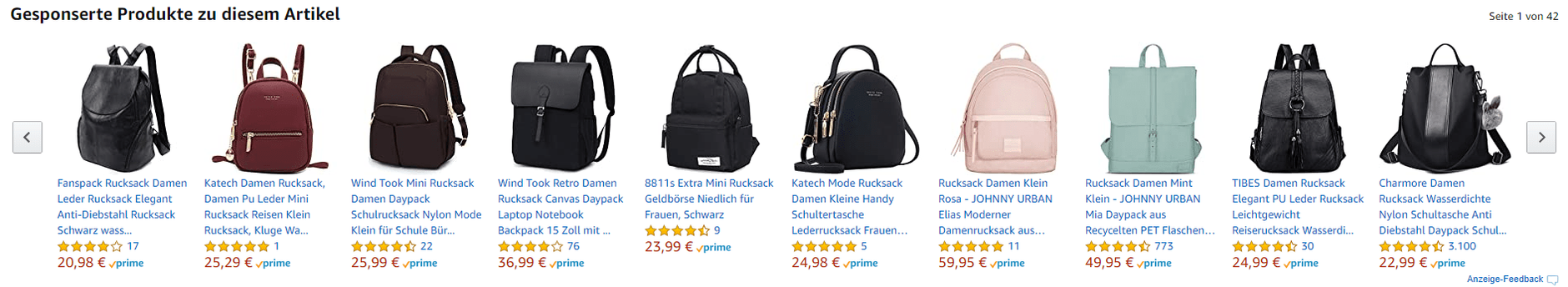 Amazon Sponsored Products Anzeigen über dem Kundenfeedback-Bereich