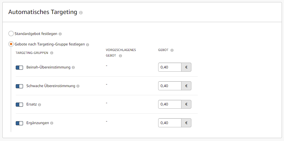 Gebote nach Targeting-Gruppe festlegen