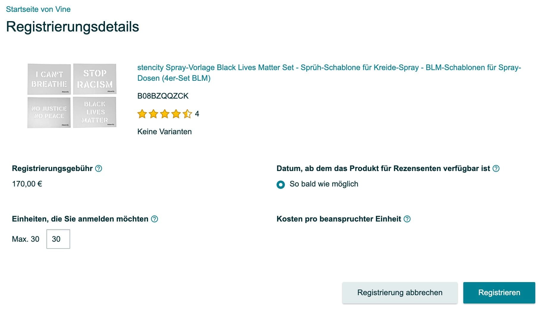 Ein Produkt bei Amazon Vine registrieren