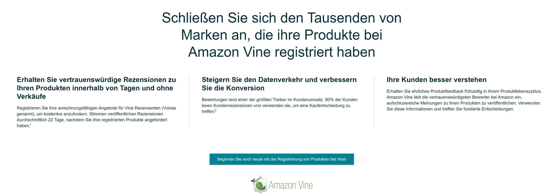 Registrierung von Produkten bei Vine