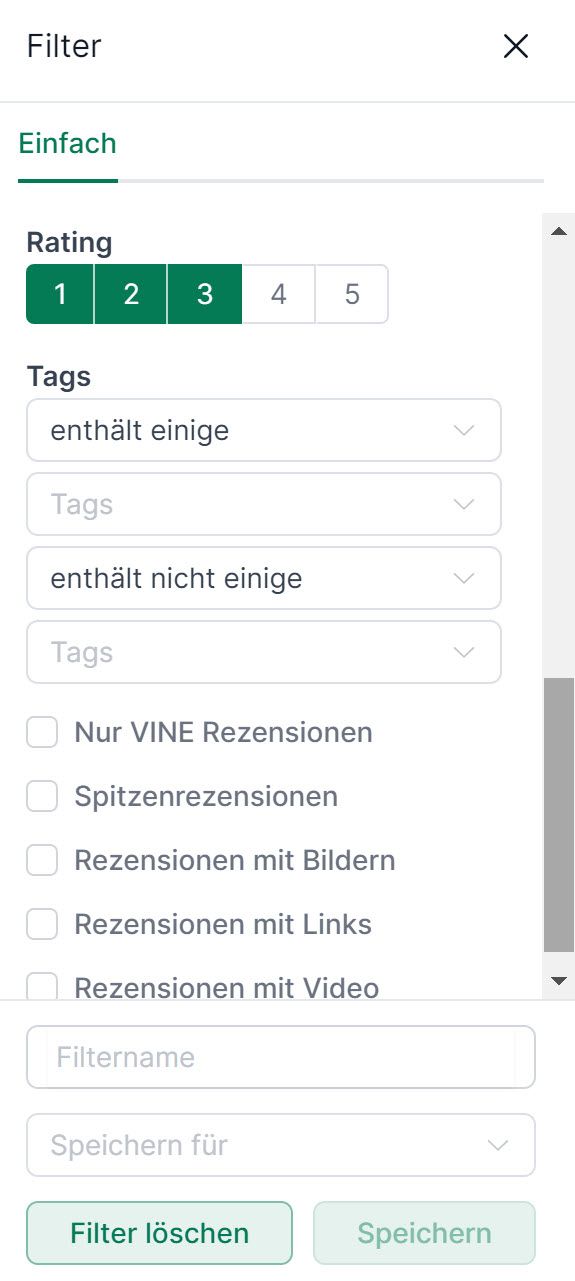 Nach Vine Rezensionen in AMALYTIX filtern