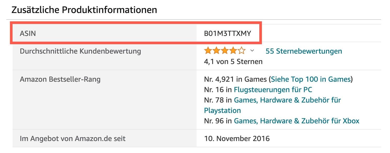 ASIN auf Amazons Produktdetailseite