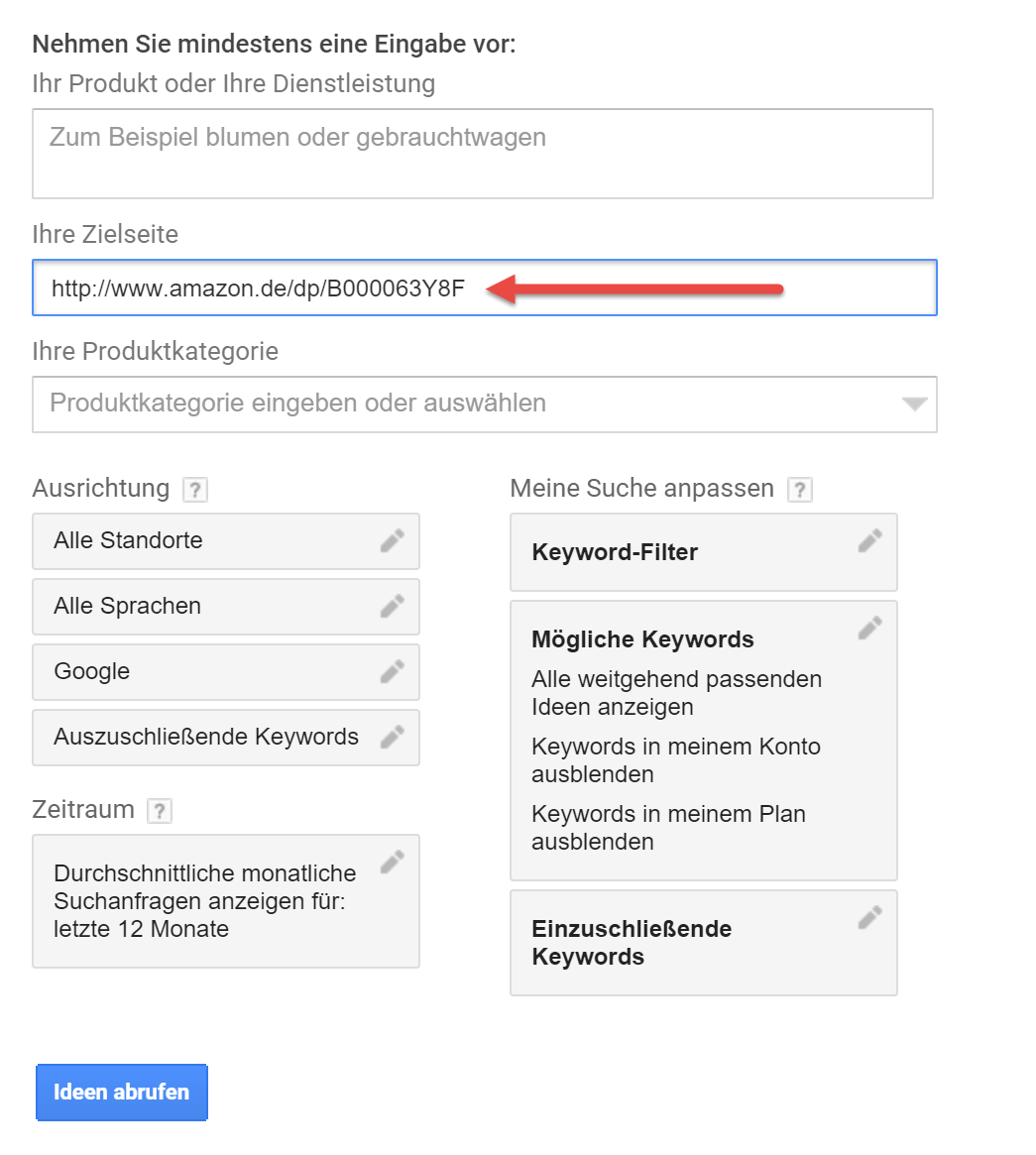 Amazon Gesponserte Google Keyword-Planner
