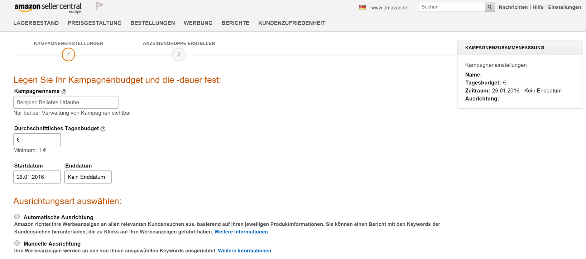 Amazon Gesponserte Produkte Kampagne erstellen