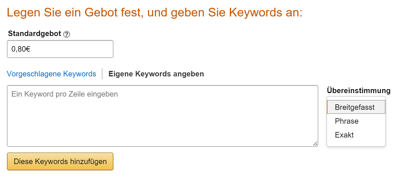 Amazon Gesponserte Produkte Eigene Keywords