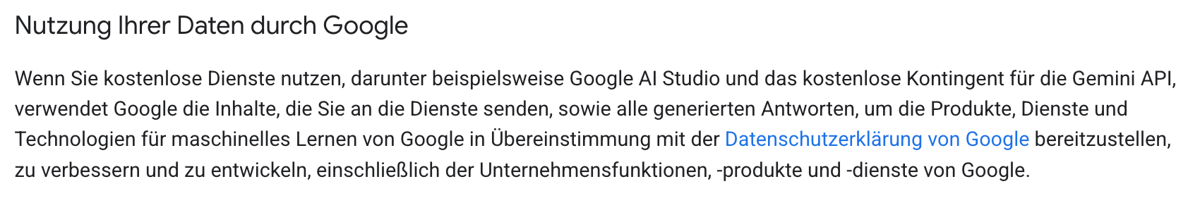 Nutzungsbedingungen Google für kostenlose Dienste