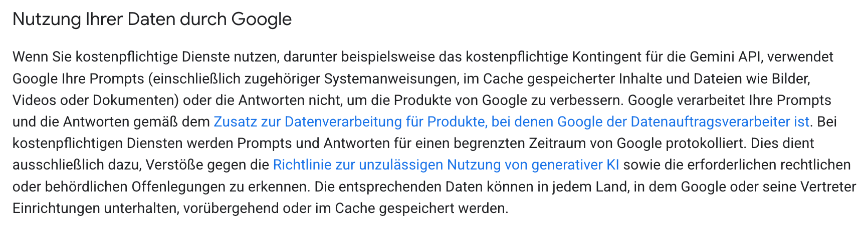 Nutzungsbedingungen Google für kostenpflichtige Dienste