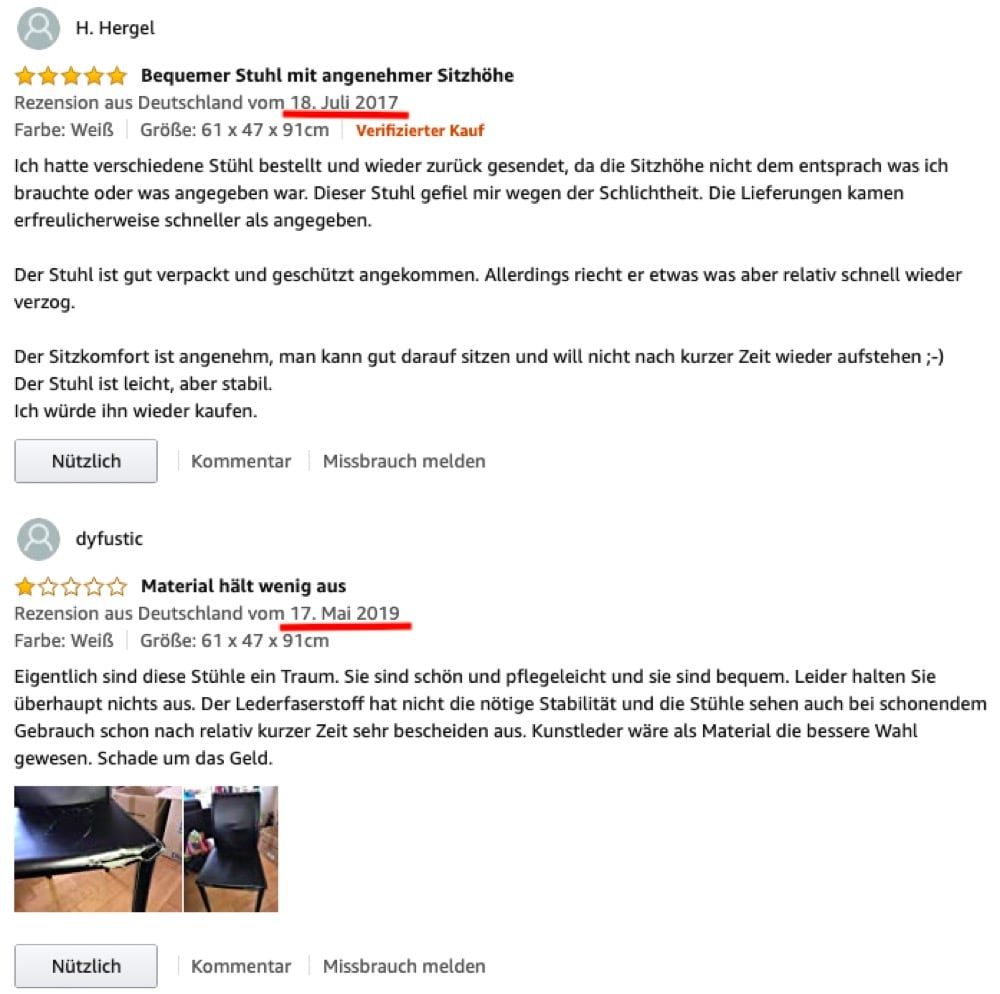 Gewichtung der Amazon Sternebewertungen nach Aktualität Beispiel 2