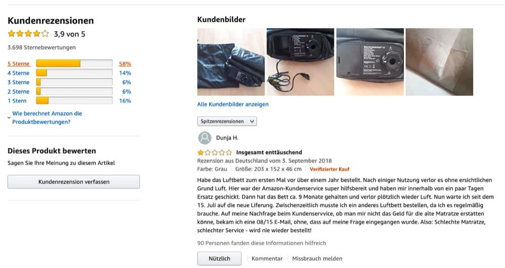 Aufbau einer Rezension auf Amazon