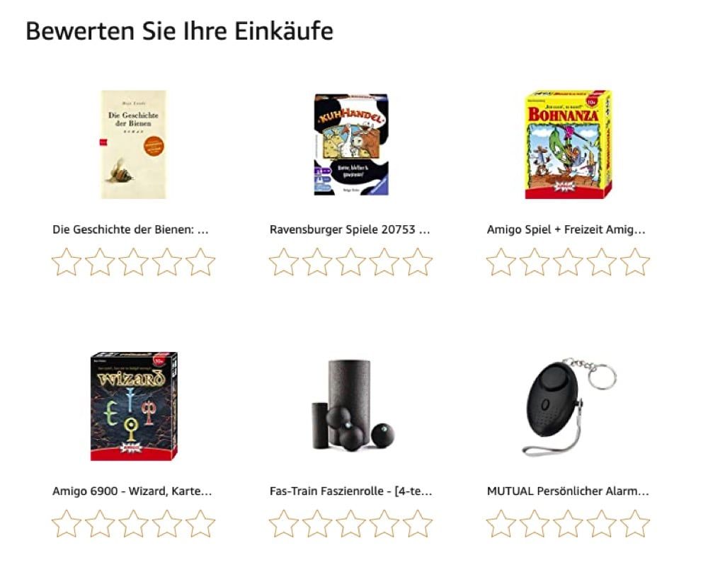 Amazon Einkaufsliste als Möglichkeit schnelle Sternebewertungen abzugeben