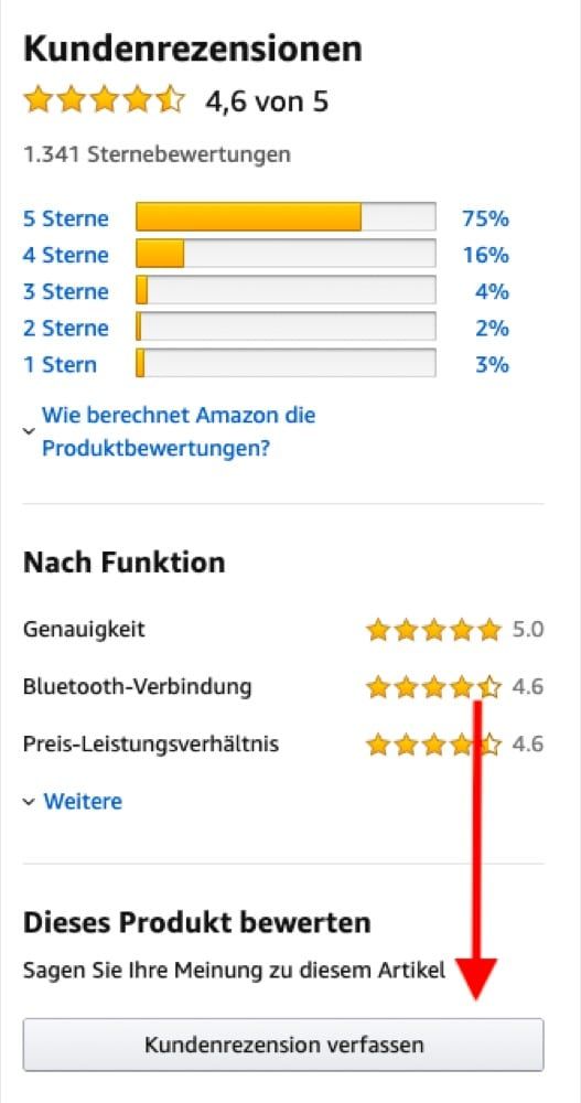 Link zum Verfassen einer Rezension auf der Produktdetailseite