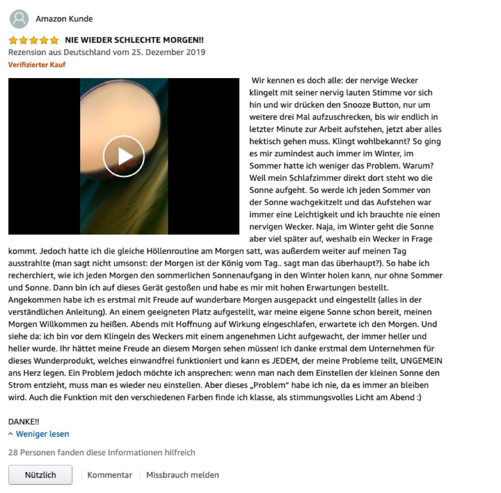 Beispiel einer Amazon Werberezension