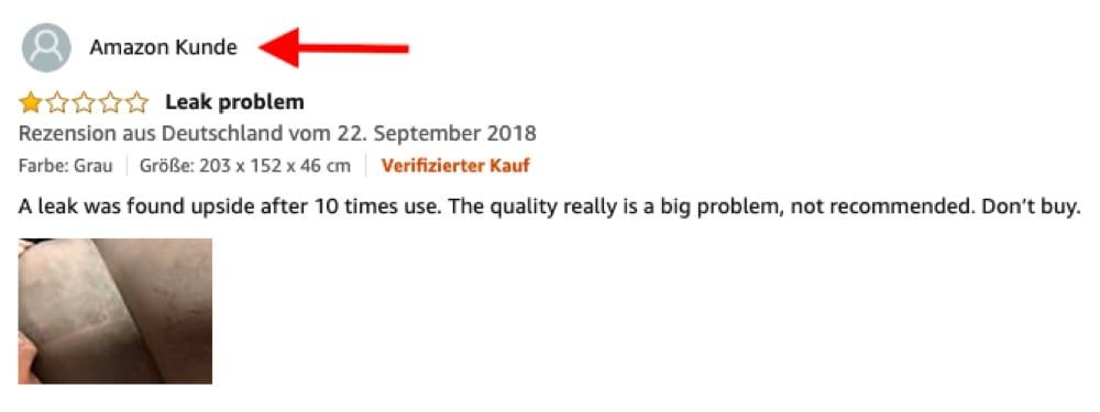 Abbildung einer Amazon Rezension mit der Autorenbezeichnung Amazon Kunde