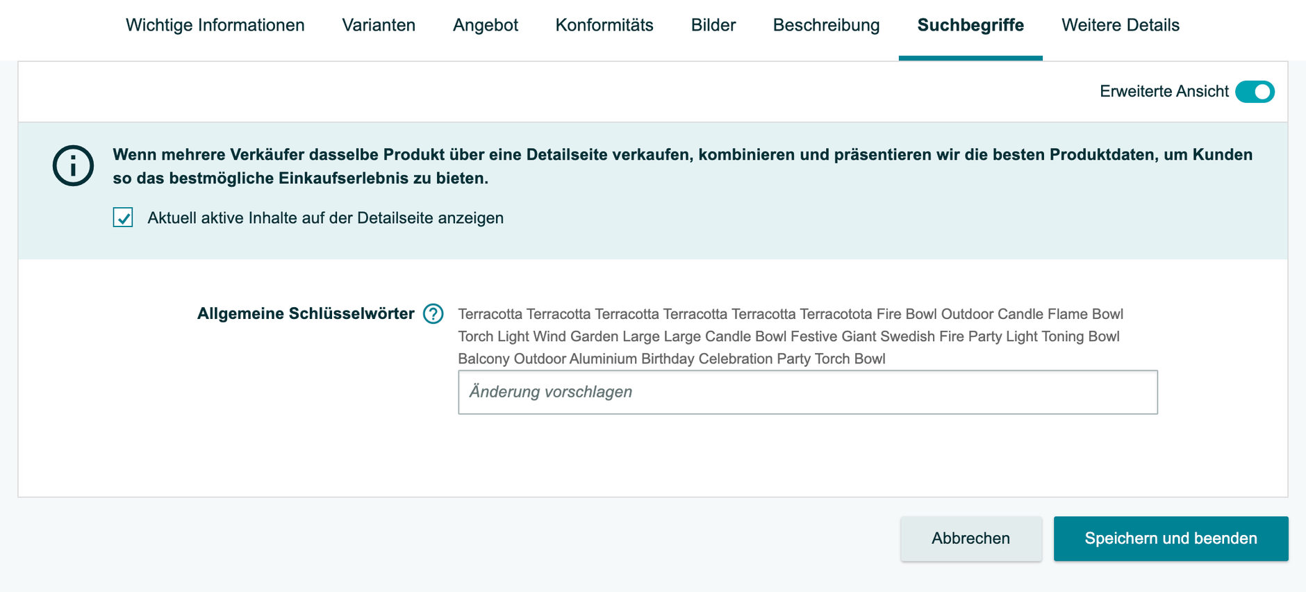 Backend Keywords einstellen im Seller Central