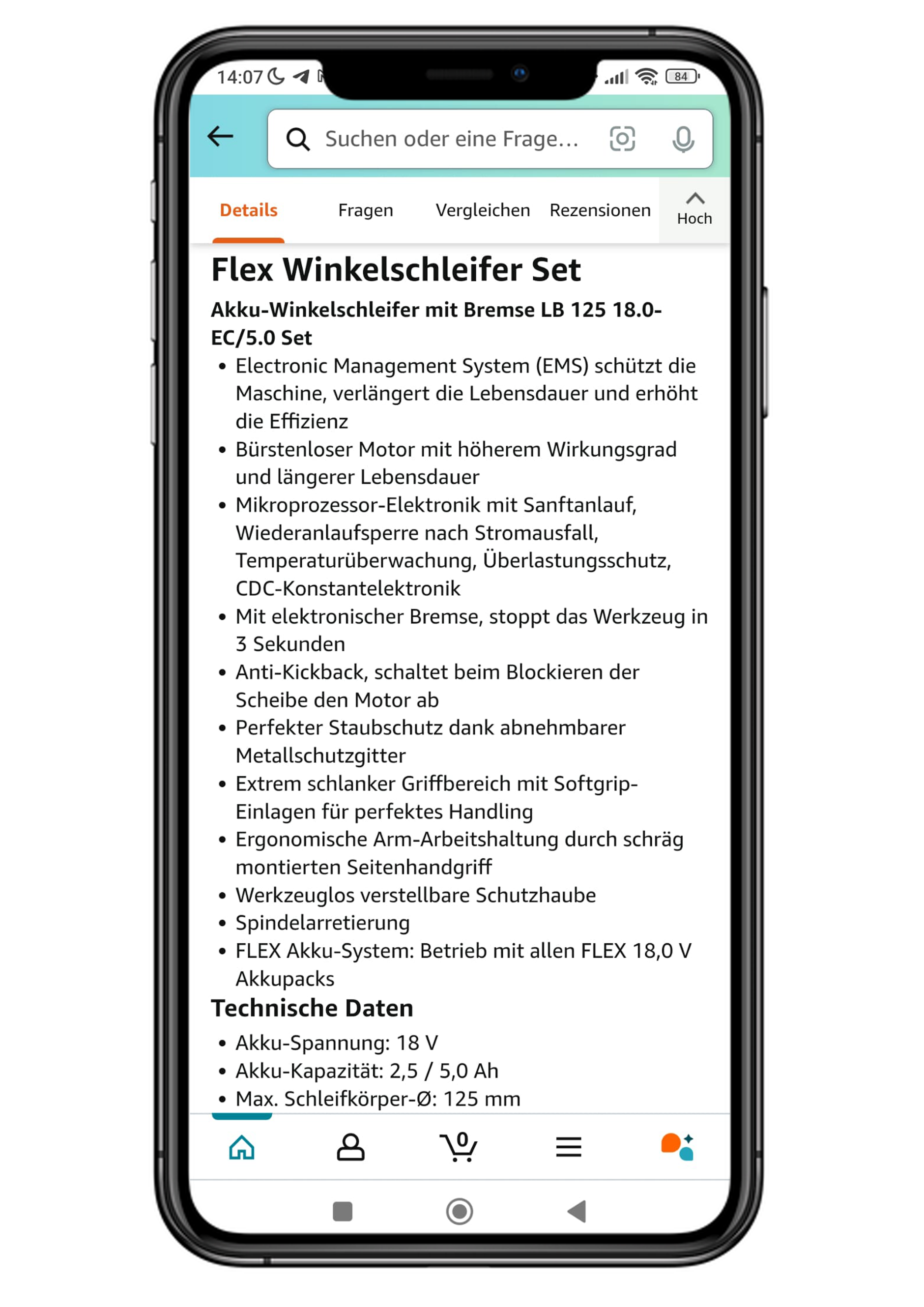 Amazon Produktbeschreibung: Beispiel für eine Produktbeschreibung mobil (in der App)