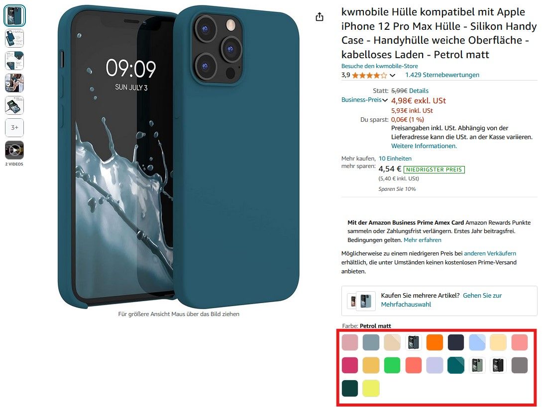 Amazon Swatch-Bilder für Variantenauswahl der Child-Produkte