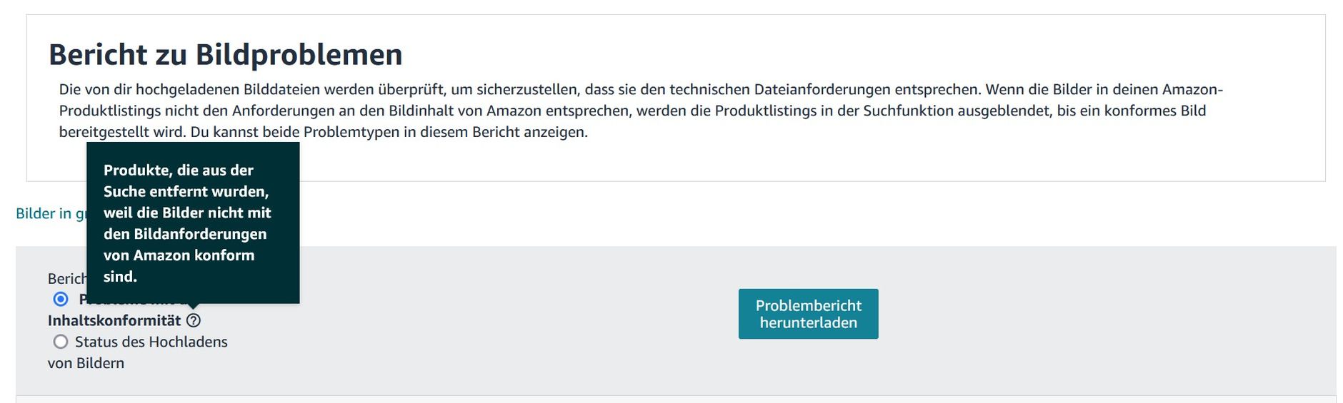 Probleme mit der Inhaltskonformität überprüfen in Seller Central
