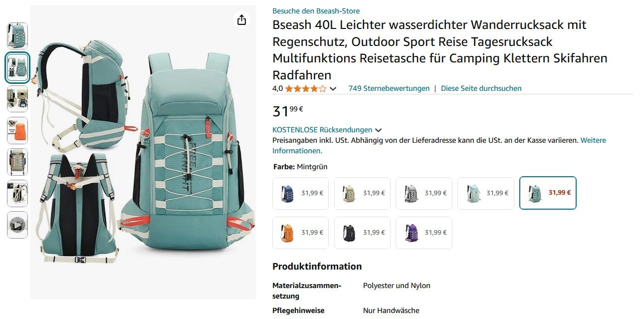 hintere Ansicht eines Produktes auf der Produktdetailseite